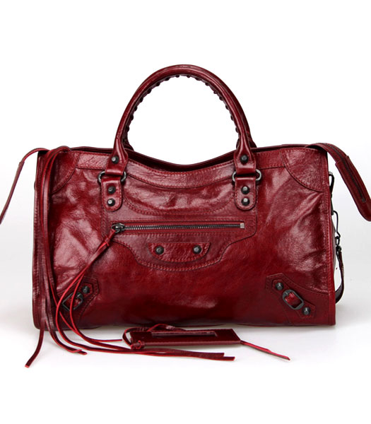 Balenciaga Motorcycle City Bag in pelle vino rosso Olio Rame Na